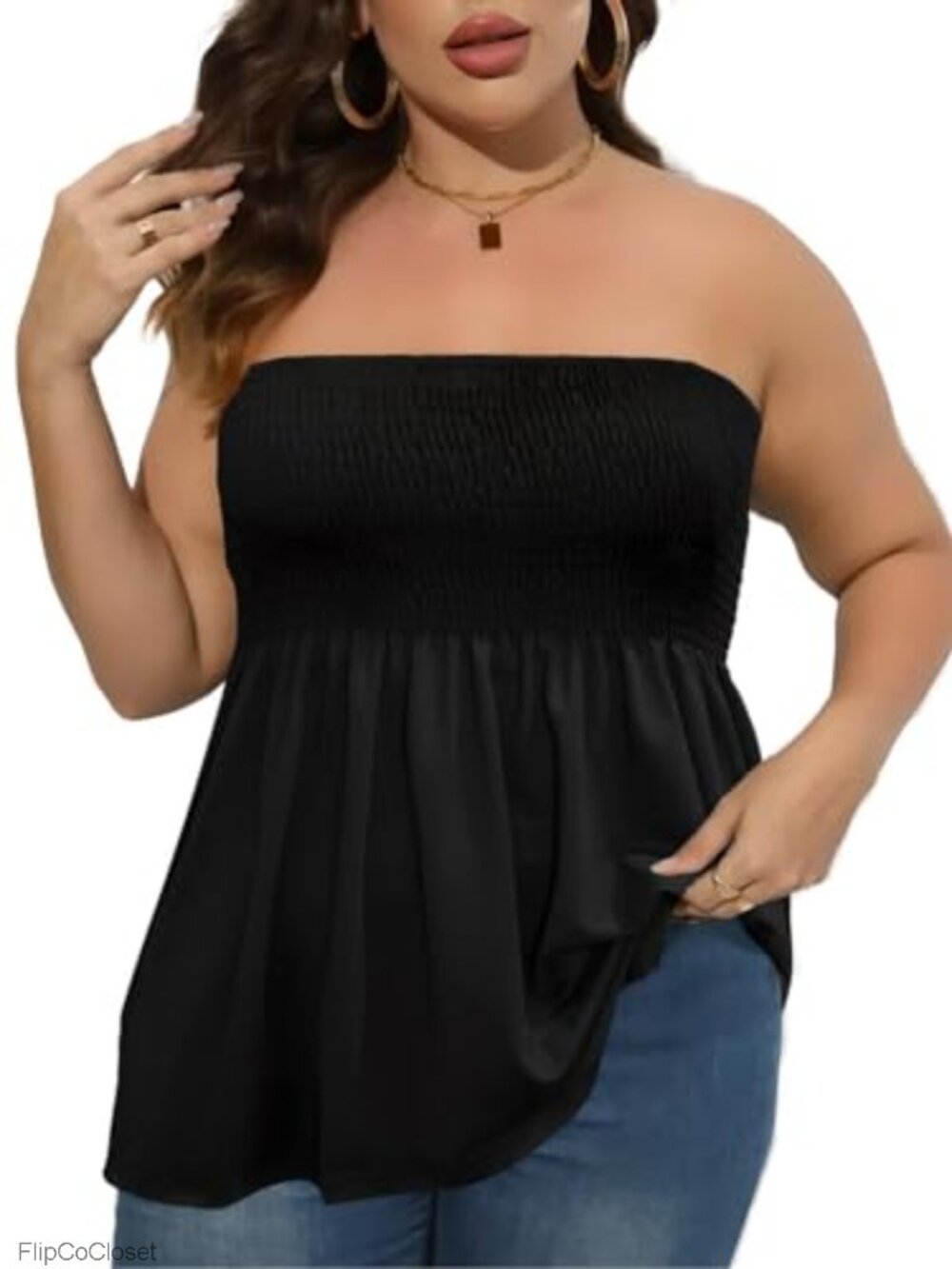 Plus Size Strapless Pleated Tube Top Summer Casual